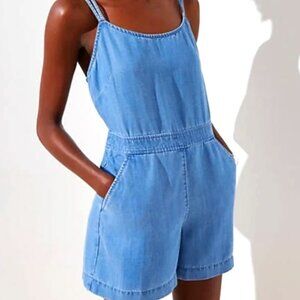 LOFT Light Blue Denim Romper Sleeveless Adjustable Straps Crossed Back 4